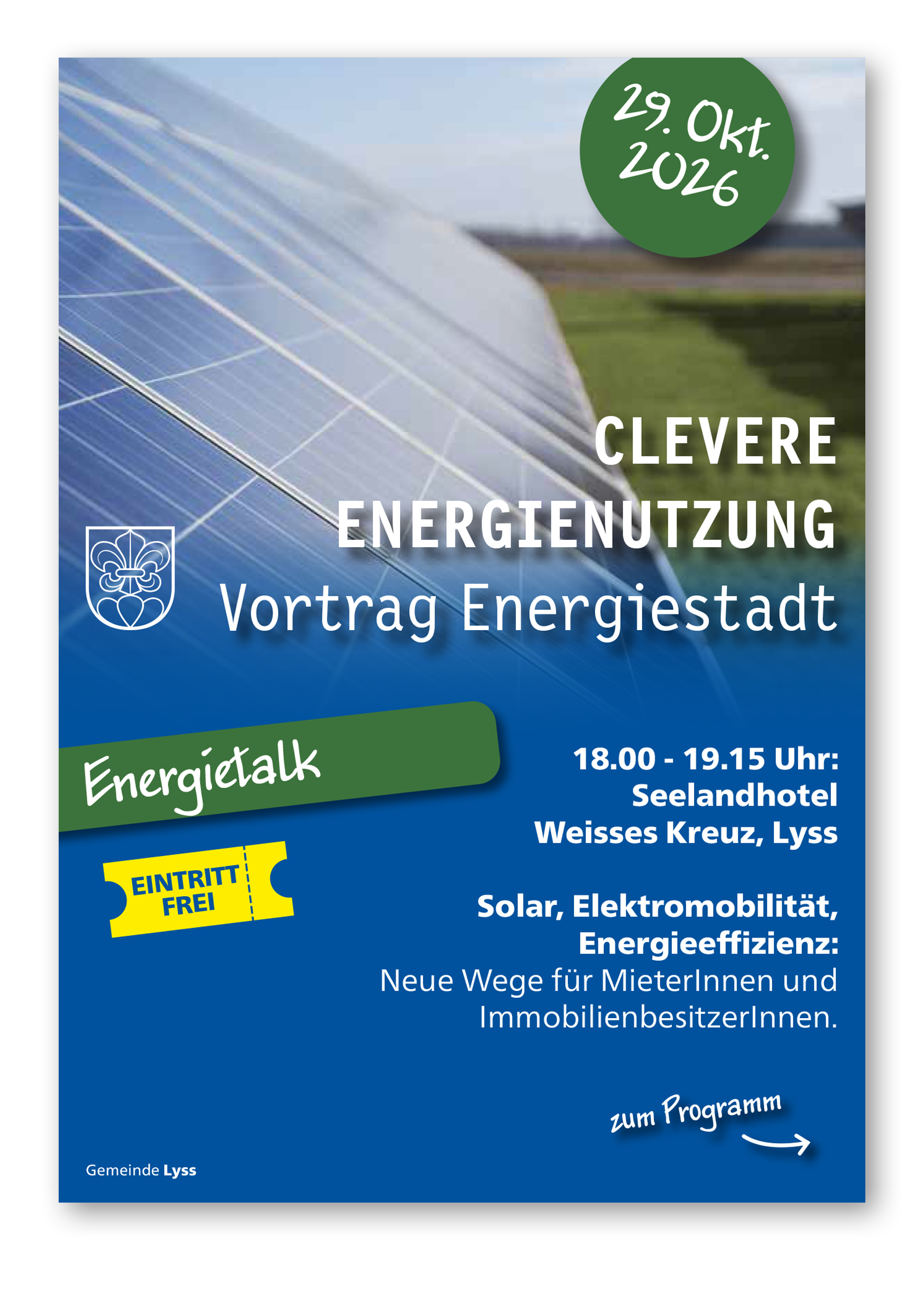 Flyer zum Energietalk in Lyss vom 29. Oktober 2026.