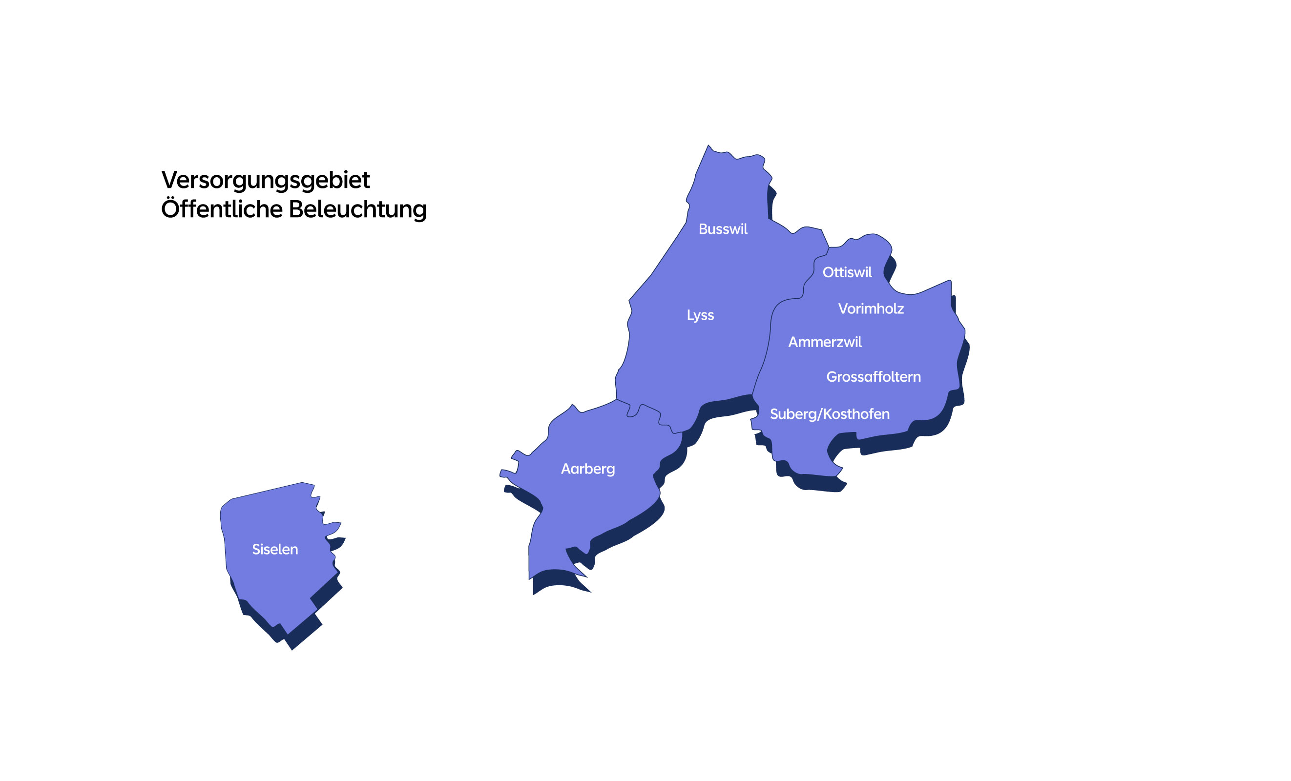 Karte des Evolon-Versorgungsgebiets für öffentliche Beleuchtung in ausgewählten Gemeinden.