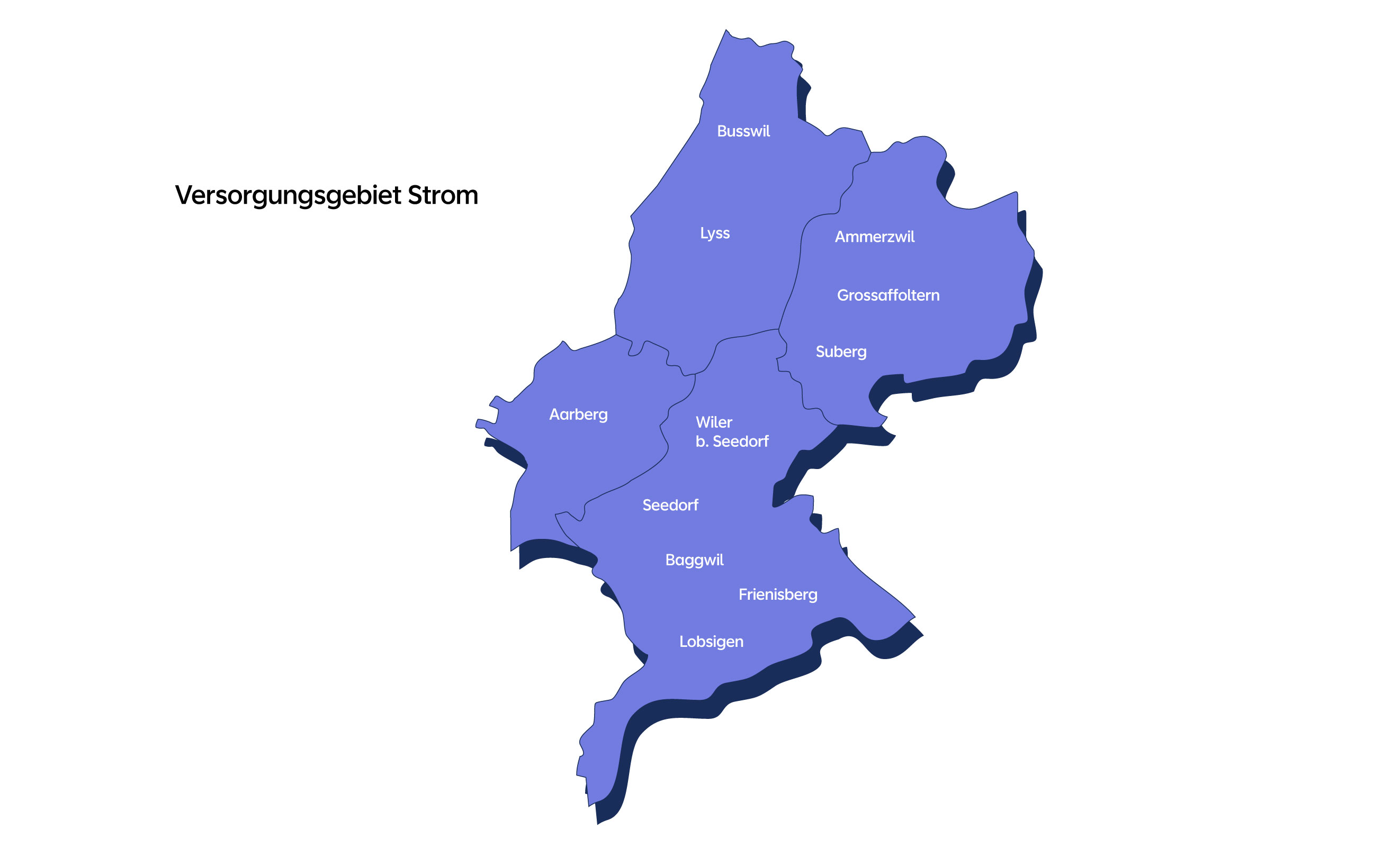 Karte des Stromversorgungsgebiets der Evolon AG im Seeland.