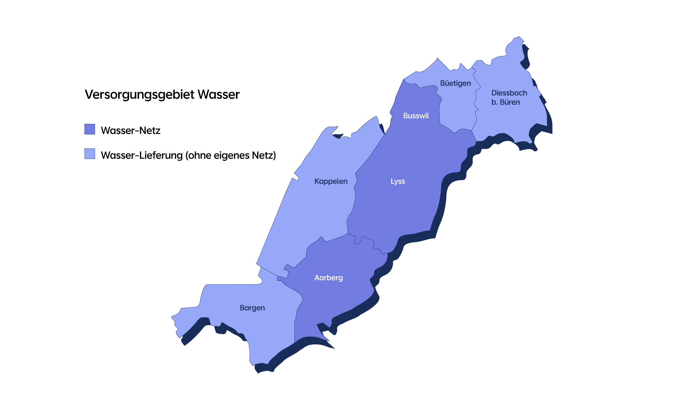 Karte des Evolon-Versorgungsgebiets für Wasser mit eigenem Netz und Wasserlieferung.